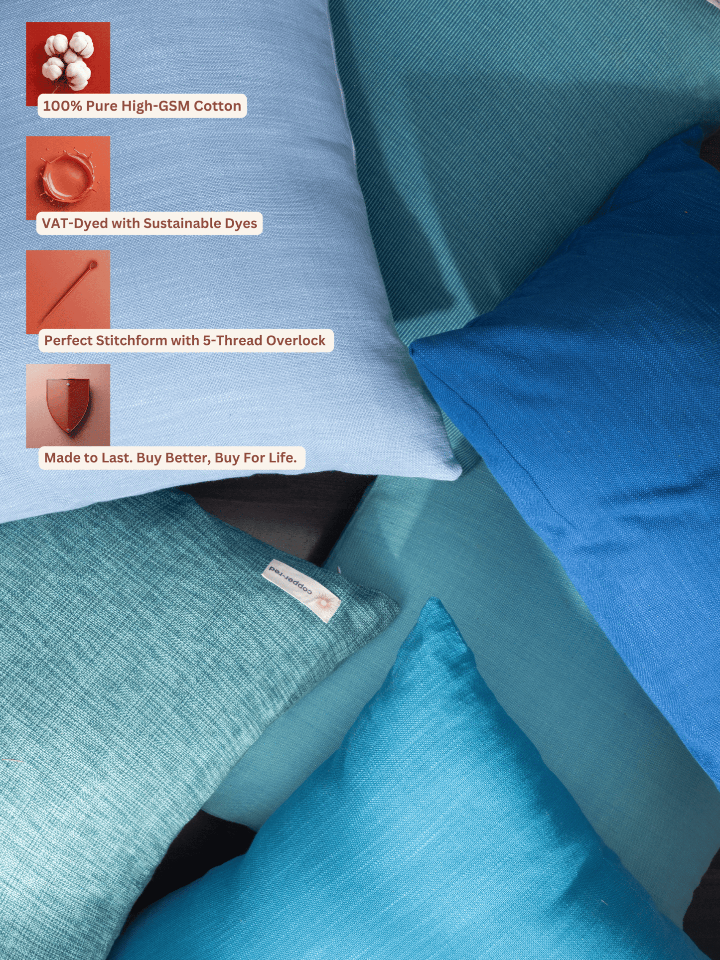 Aurora Verde Cotton Cushion Covers Set of 3 - copper - red