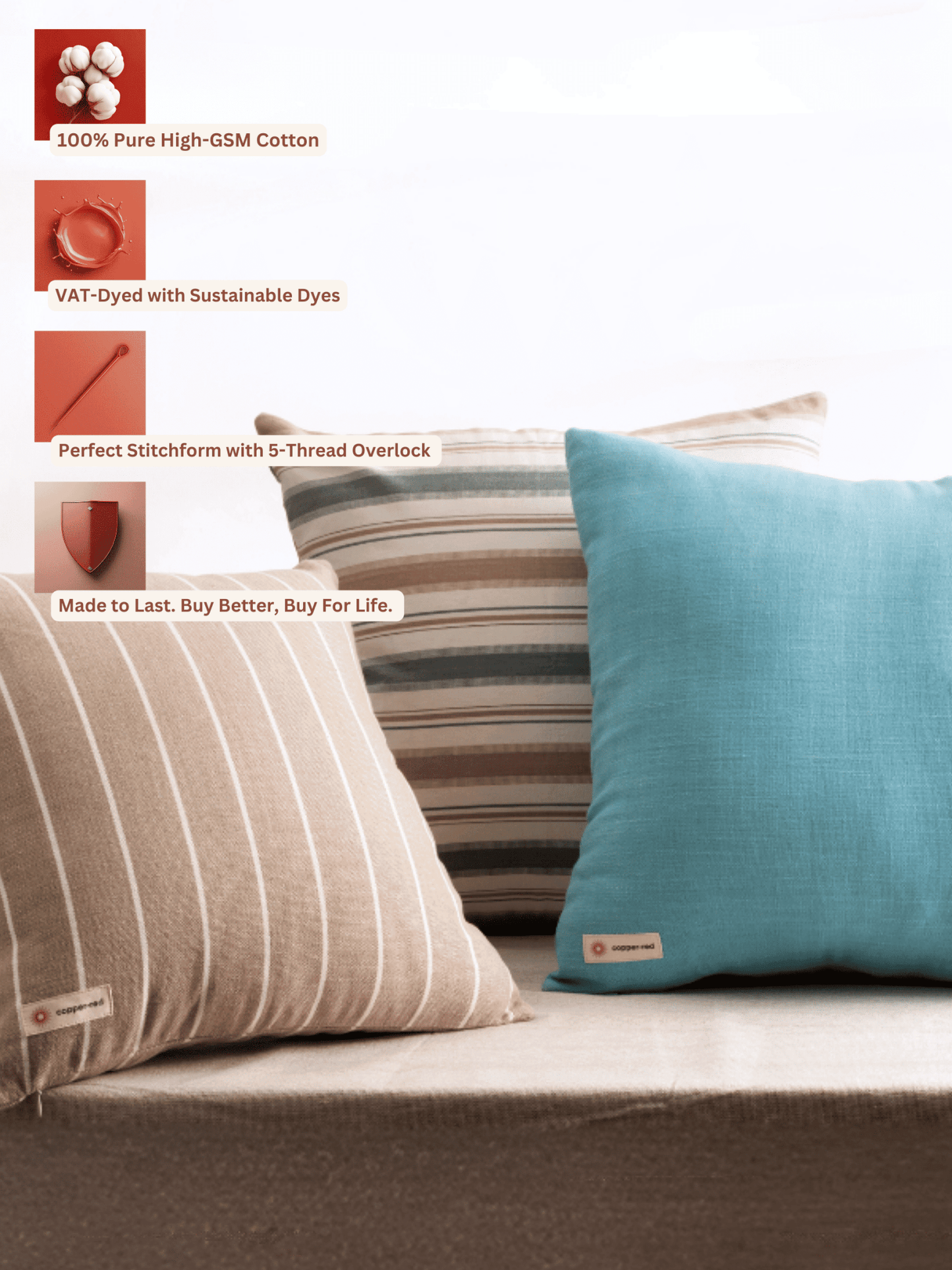 Summer Solstice Cotton Cushion Covers Set of 3 - copper - red