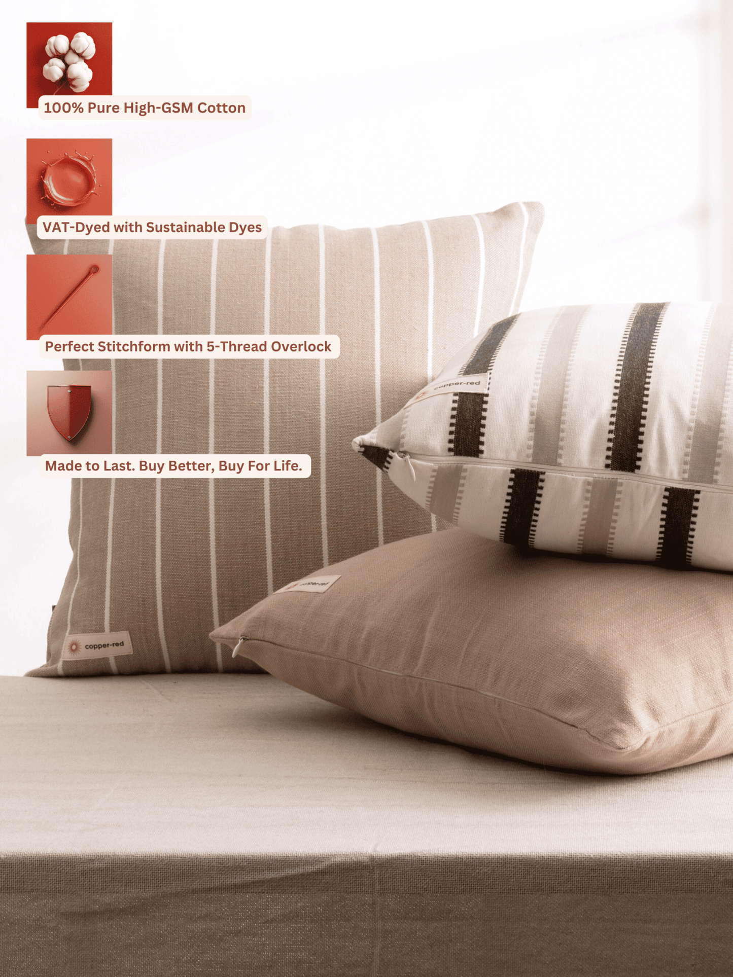 The Equinox Cotton Cushion Covers Set of 3 - copper - red