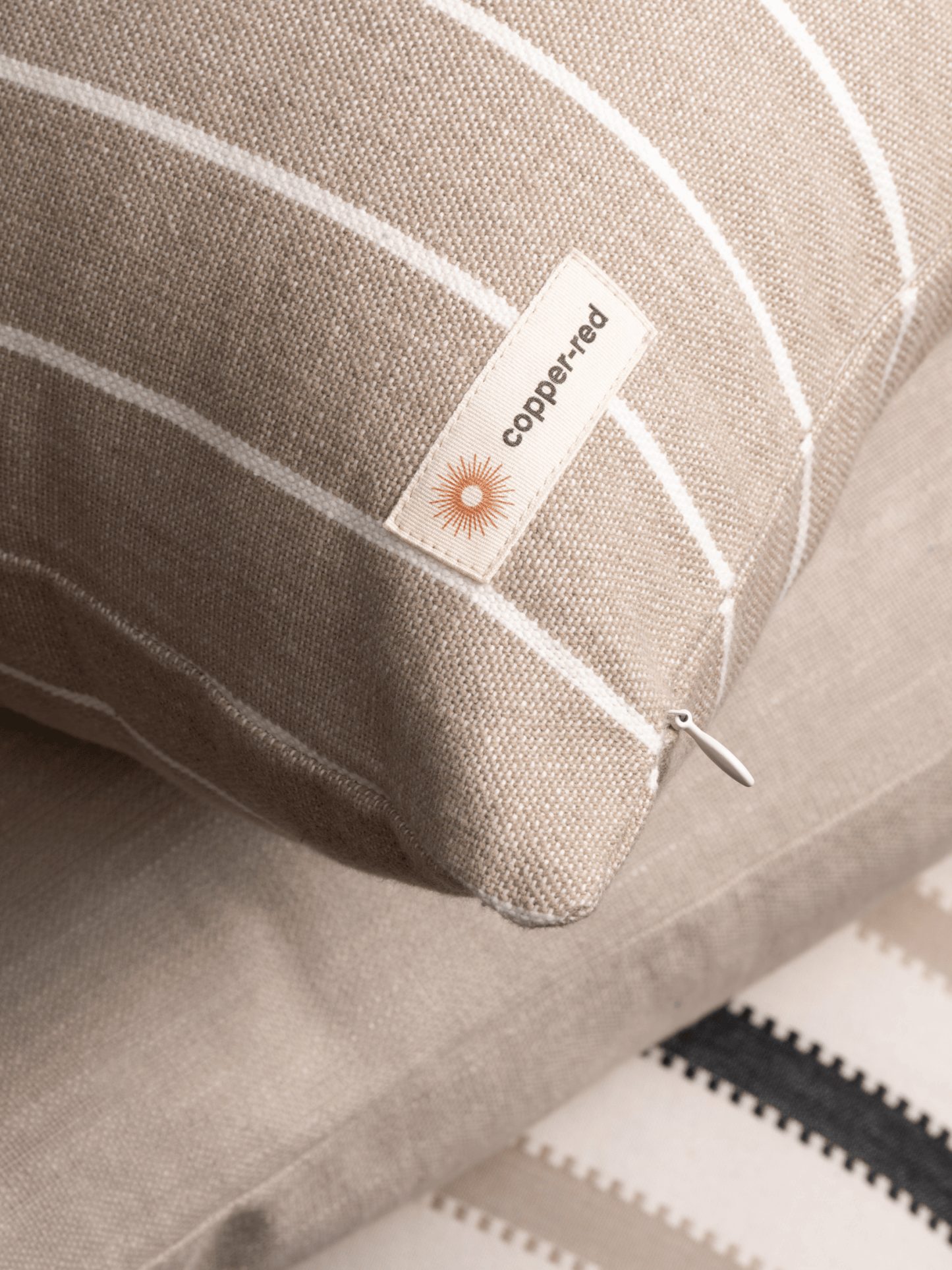 Atacama Brown & White Striped Cotton Cushion Cover - copper - red