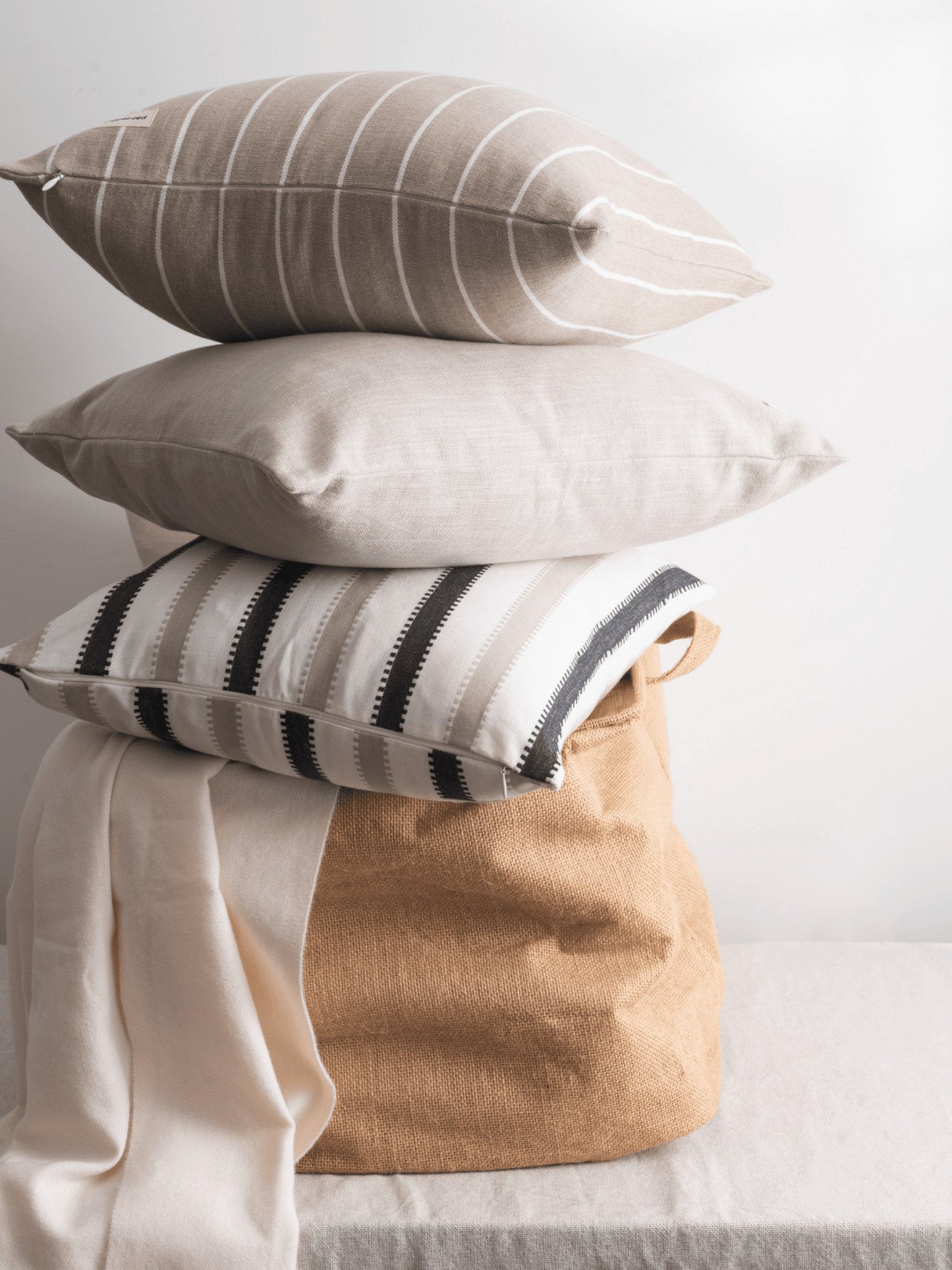 Atacama Brown & White Striped Cotton Cushion Cover - copper - red