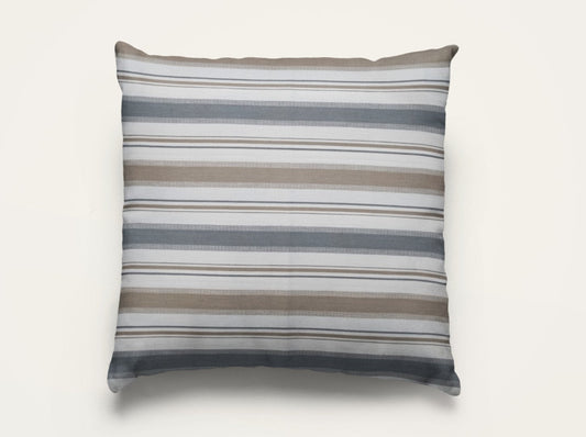Montauk Blue and Brown Striped Cotton Cushion Cover