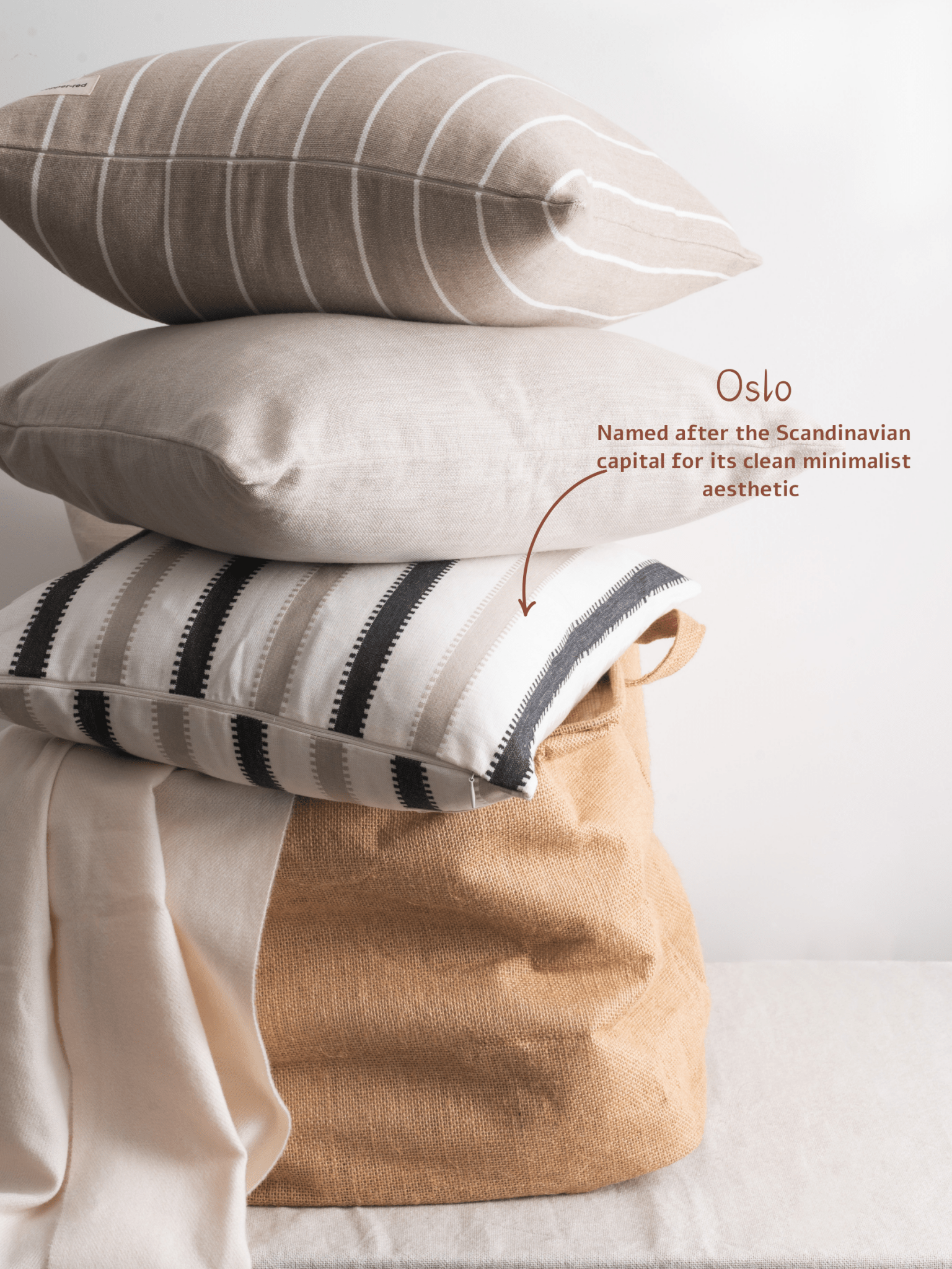 Oslo Black and Beige Striped Cotton Cushion Cover - copper - red