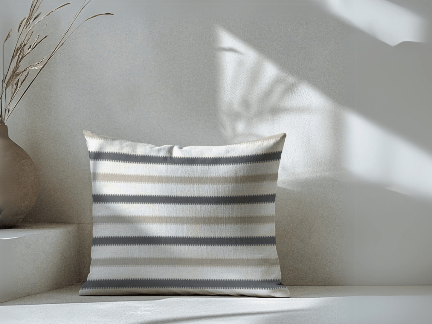 Oslo Black and Beige Striped Cotton Cushion Cover - copper - red