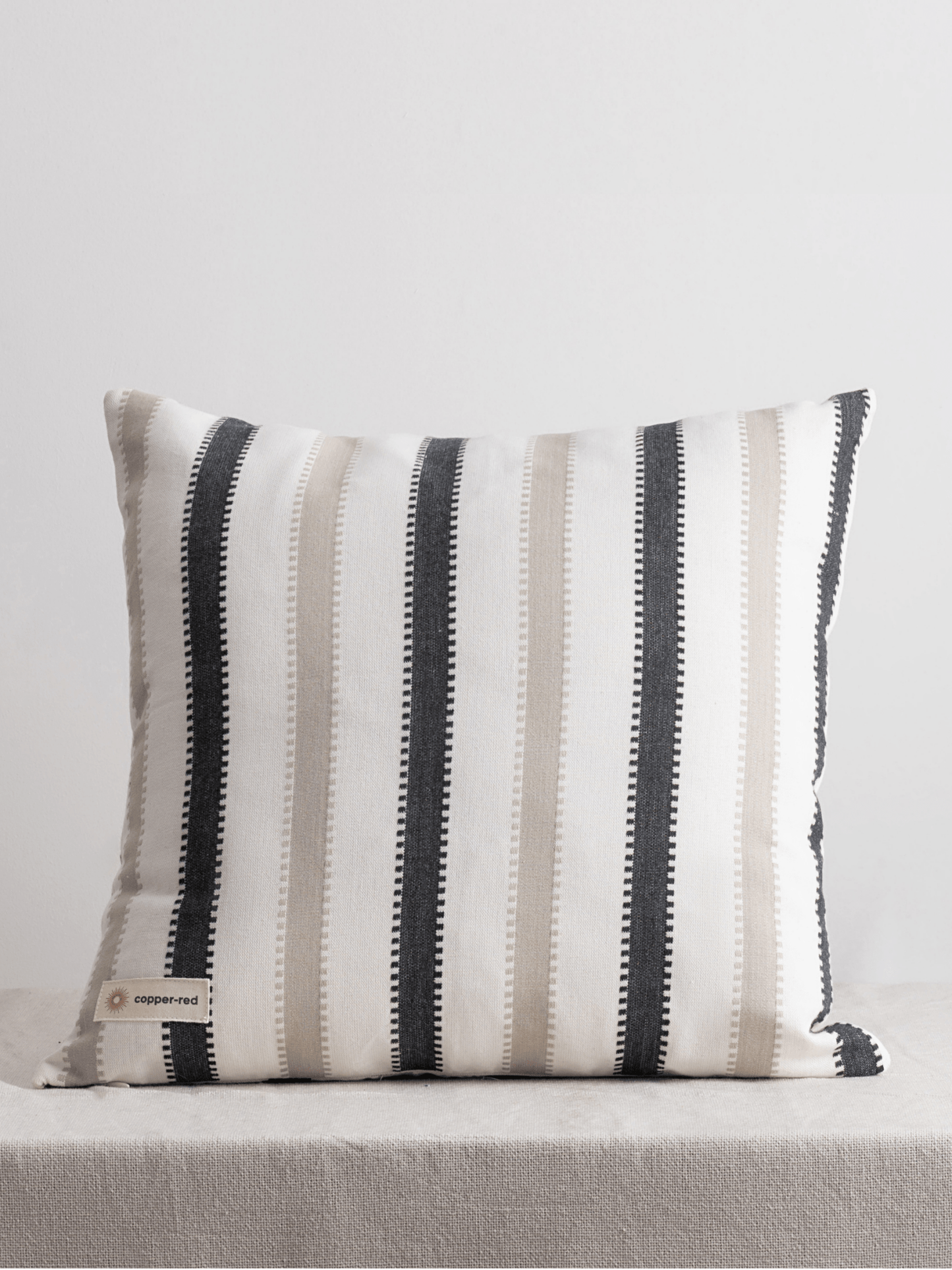 Oslo Black and Beige Striped Cotton Cushion Cover - copper - red