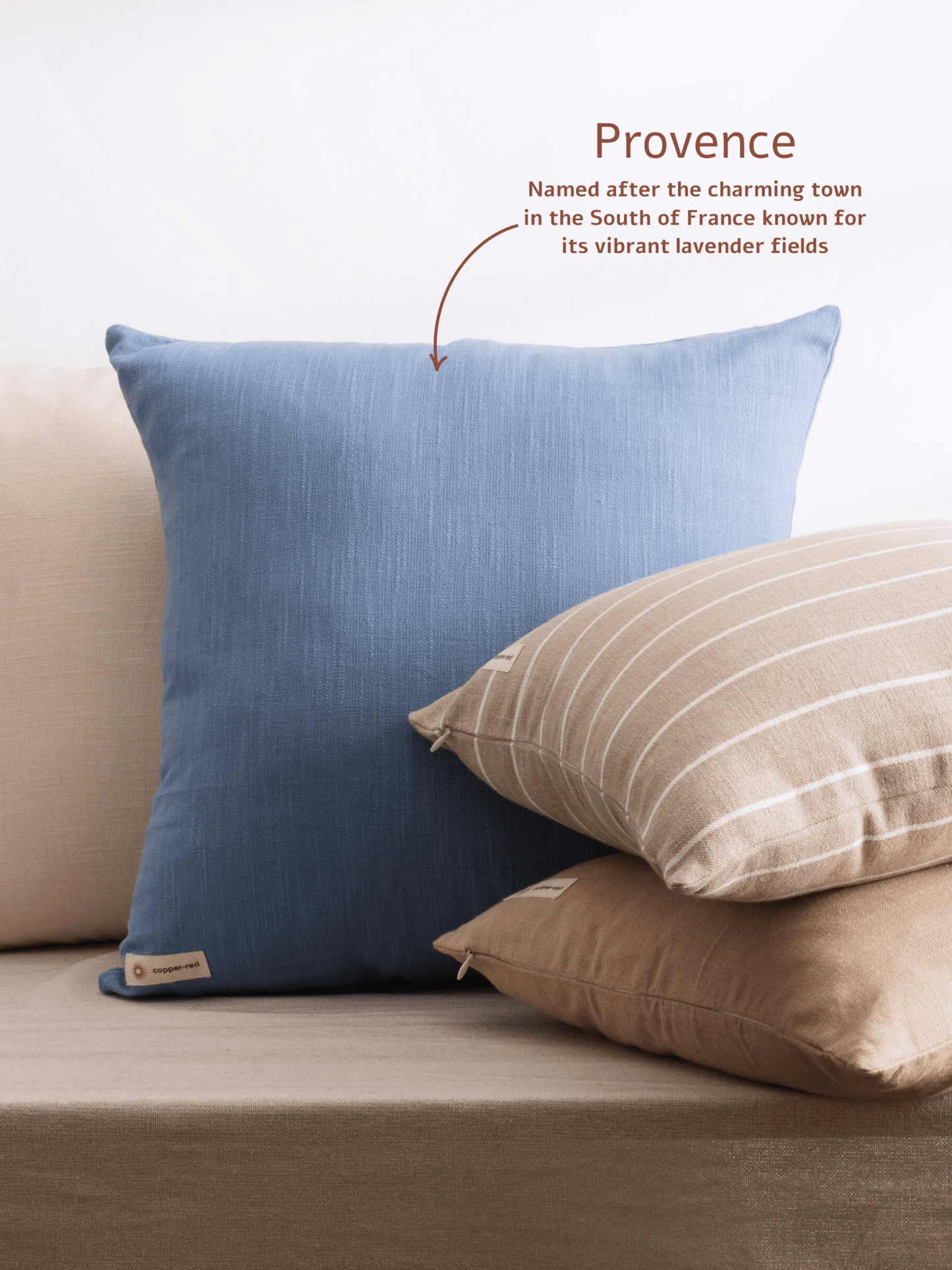 Provence Pastel Blue Cotton Cushion Cover - copper - red