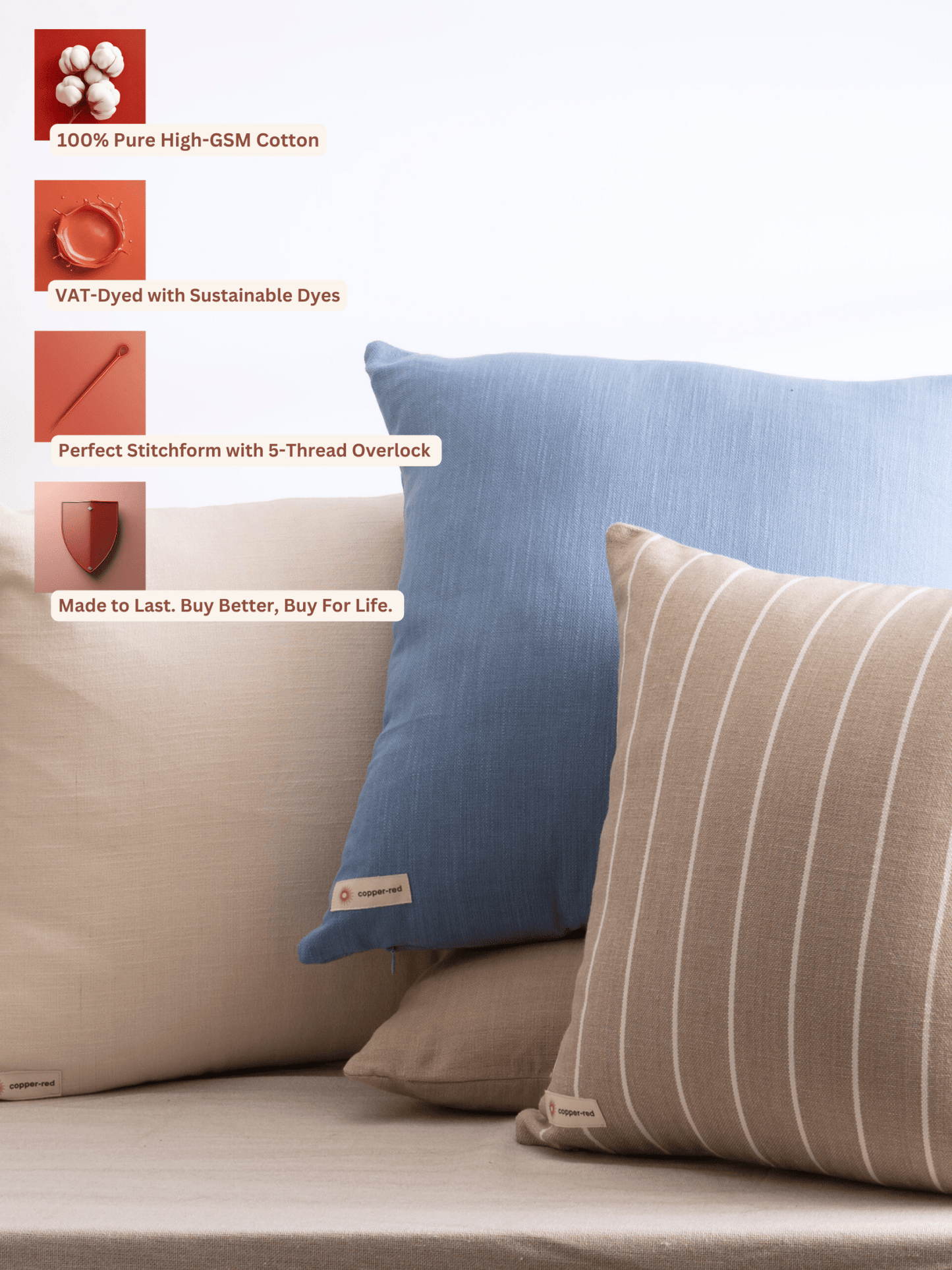 Provence Pastel Blue Cotton Cushion Cover - copper - red