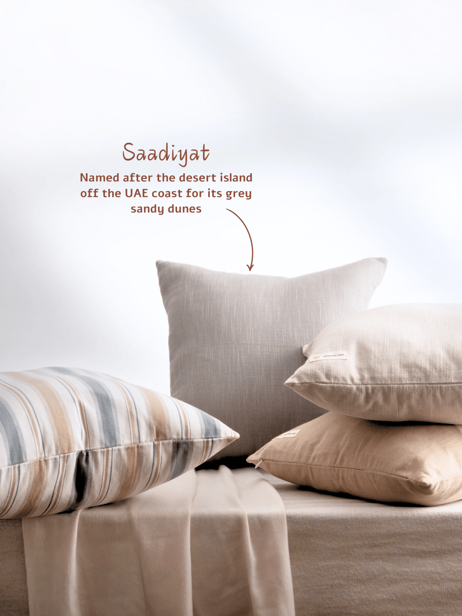 Saadiyat Ash Grey Cotton Cushion Cover - copper - red