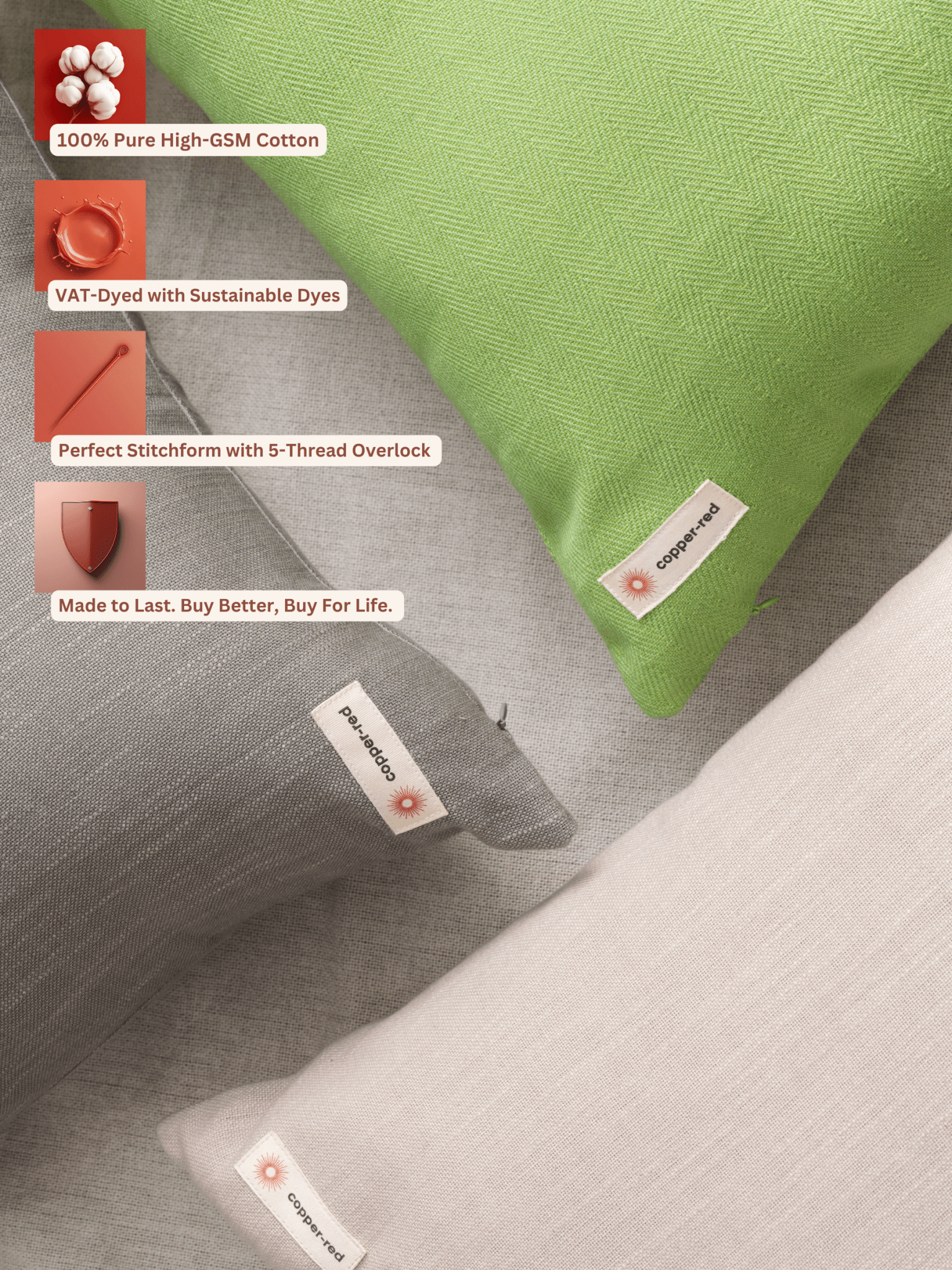 Yala Light Green Cotton Cushion Cover - copper - red